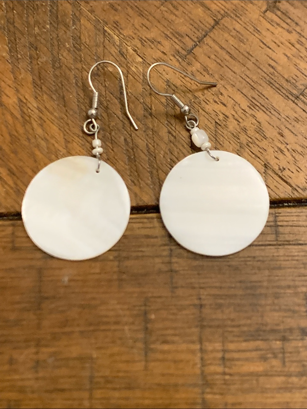 White Shell Disc Drop Earrings - Women Jewelry